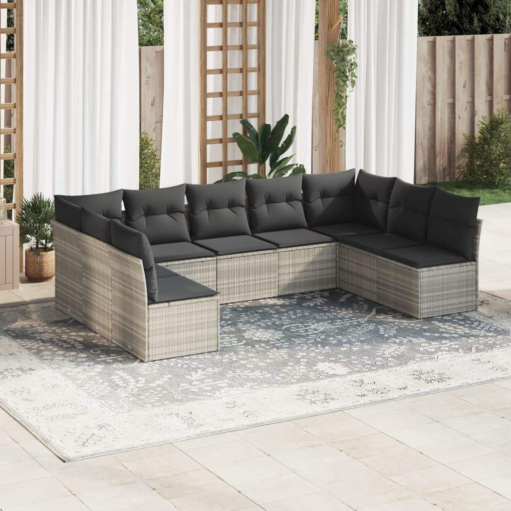 Set Divano da Giardino 9pz con Cuscini Grigio Chiaro Polyrattan - homemem39