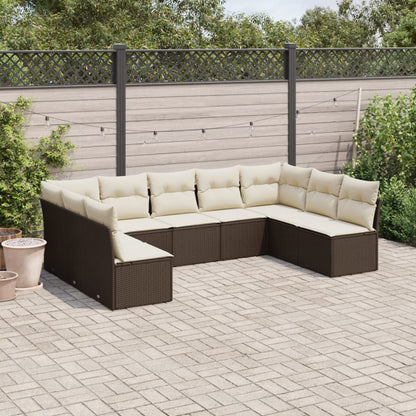 Set Divani da Giardino 9pz con Cuscini Marrone in Polyrattan | homemem39