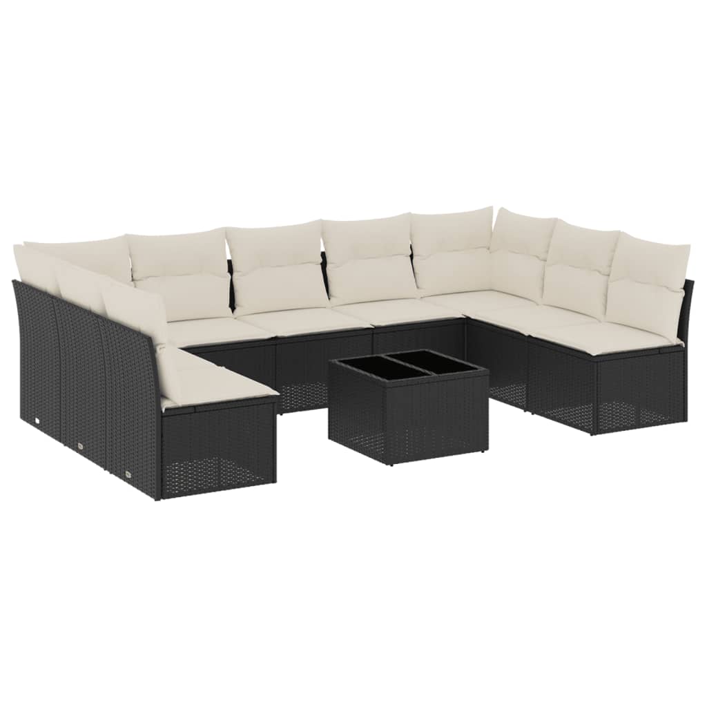Set Divani da Giardino 10pz con Cuscini in Polyrattan Nero | homemem39