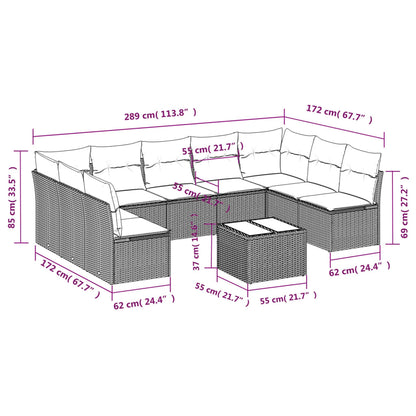 Set Divani da Giardino 10pz con Cuscini in Polyrattan Nero | homemem39