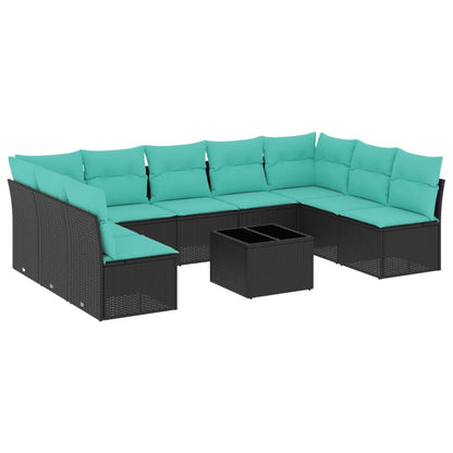Set Divani da Giardino 10 pz con Cuscini Nero in Polyrattan | homemem39