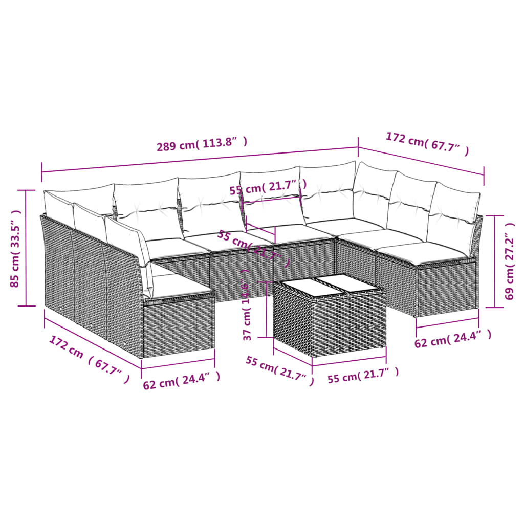 Set Divani da Giardino 10 pz con Cuscini Nero in Polyrattan | homemem39