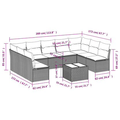 Set Divani da Giardino 10 pz con Cuscini Nero in Polyrattan | homemem39