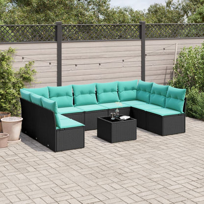 Set Divani da Giardino 10 pz con Cuscini Nero in Polyrattan | homemem39