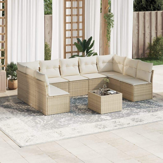 Set Divano da Giardino 10 pz con Cuscini Beige in Polyrattan - homemem39