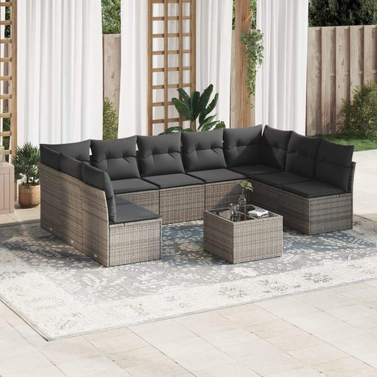 Set Divano da Giardino 10 pz con Cuscini Grigio in Polyrattan - homemem39