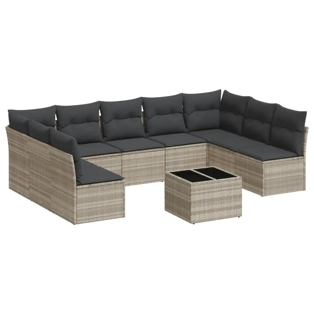 Set Divano Giardino 10 pz con Cuscini Grigio Chiaro Polyrattan - homemem39