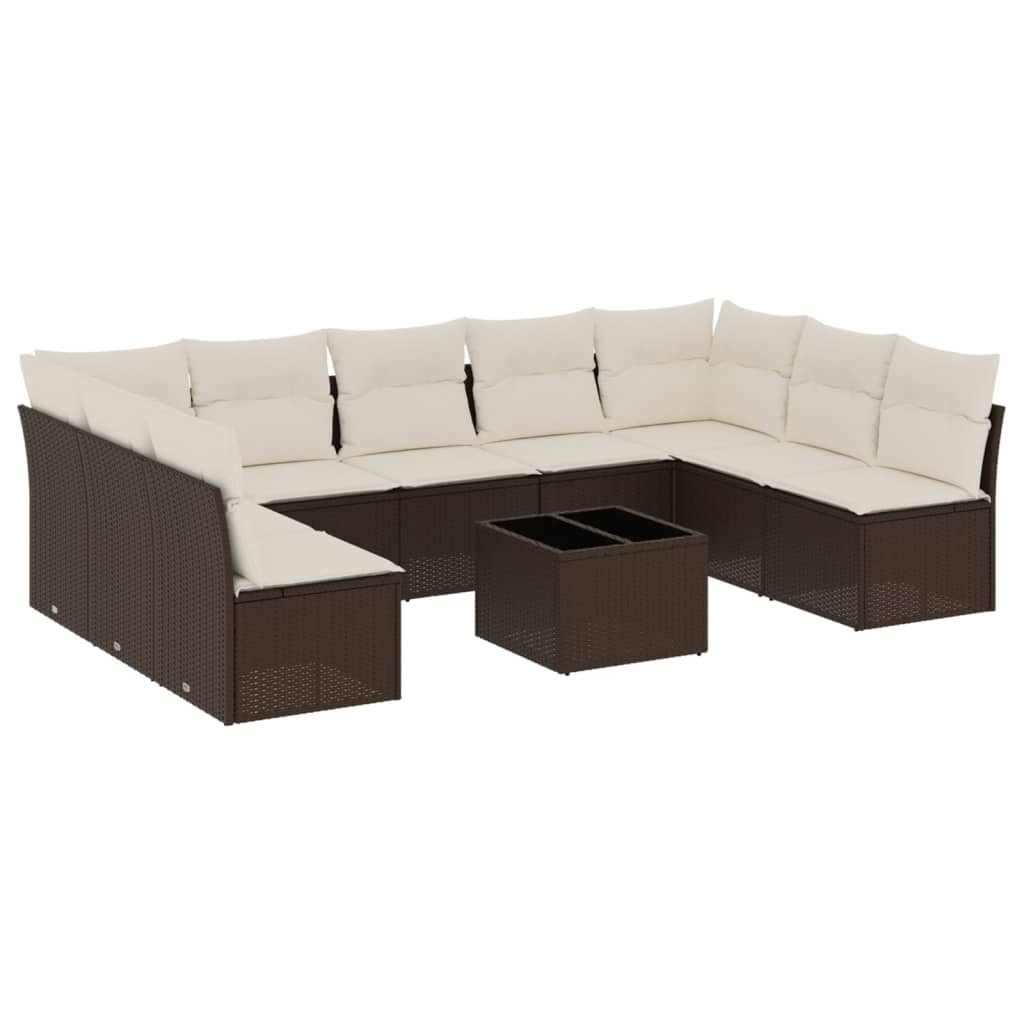 Set Divani da Giardino 10pz con Cuscini in Polyrattan Marrone | homemem39