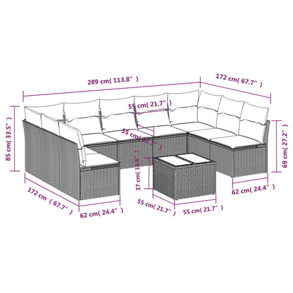 Set Divani da Giardino 10pz con Cuscini in Polyrattan Marrone | homemem39