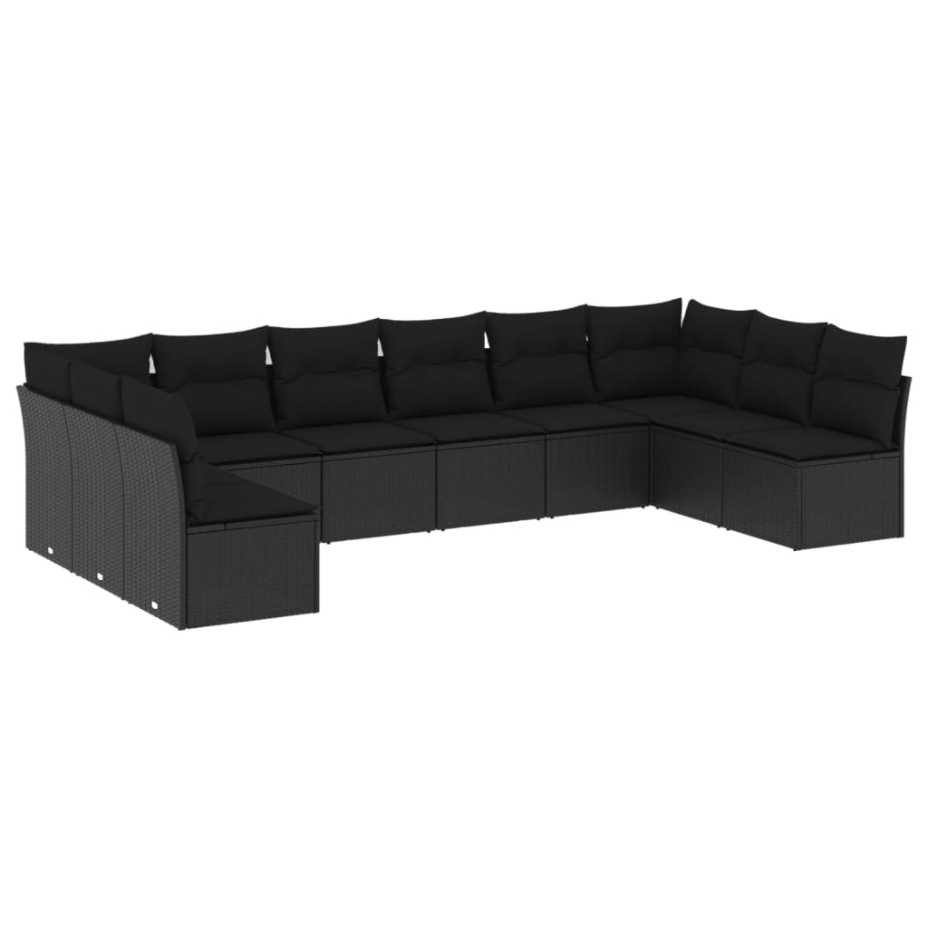 Set Divani da Giardino 10pz con Cuscini in Polyrattan Nero | homemem39