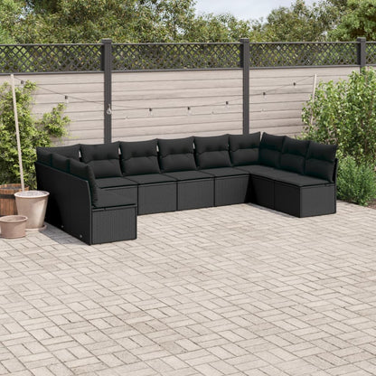 Set Divani da Giardino 10pz con Cuscini in Polyrattan Nero | homemem39