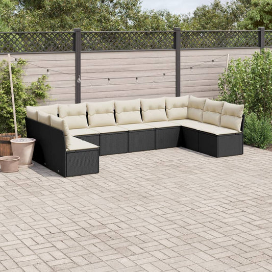 Set Divani da Giardino 10pz con Cuscini in Polyrattan Nero - homemem39