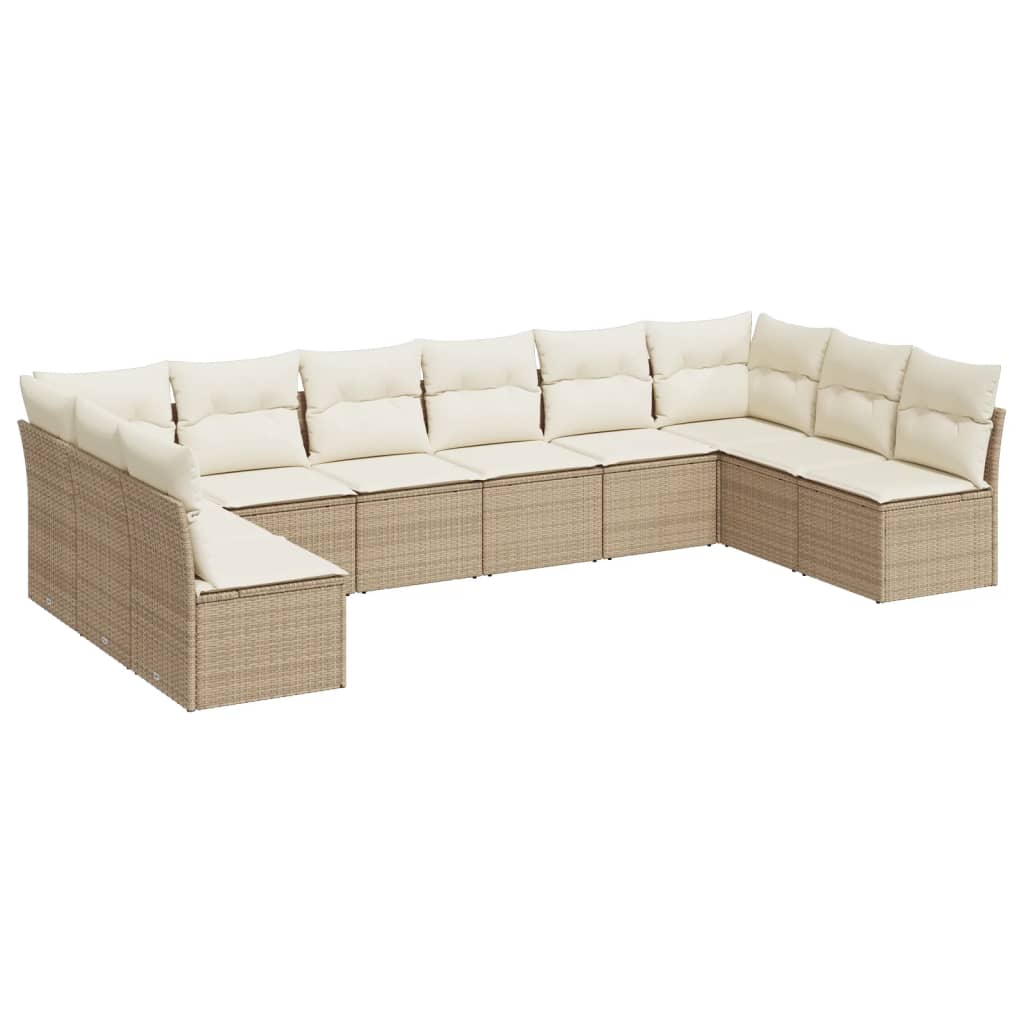 Set Divano da Giardino 10 pz con Cuscini Beige in Polyrattan | homemem39