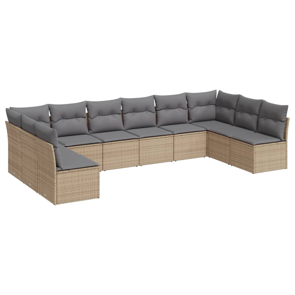 Set Divano da Giardino 10 pz con Cuscini Beige in Polyrattan | homemem39