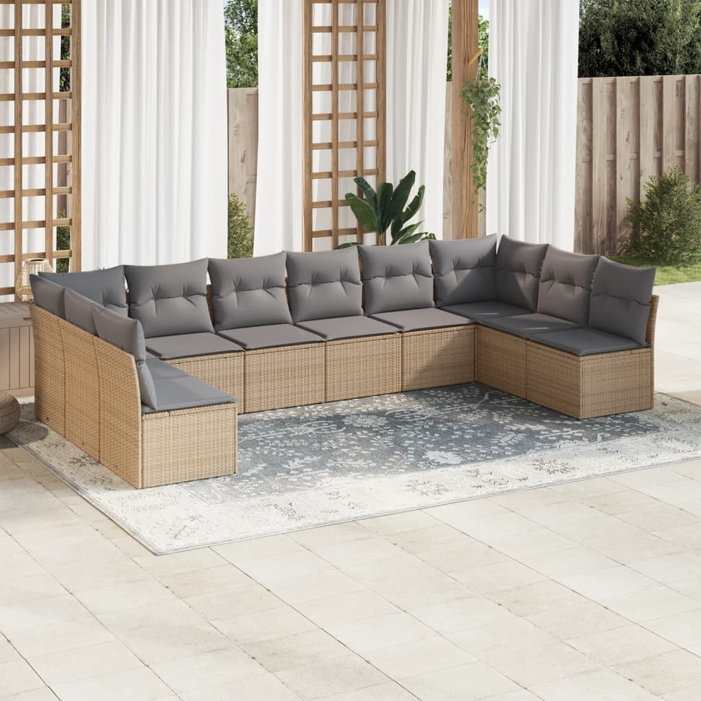 Set Divano da Giardino 10 pz con Cuscini Beige in Polyrattan | homemem39