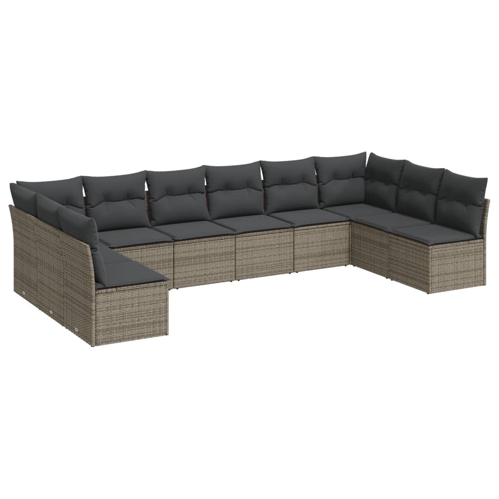 Set Divano da Giardino 10 pz con Cuscini Grigio in Polyrattan | homemem39
