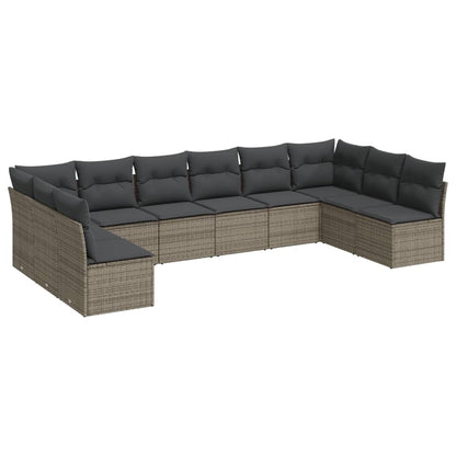 Set Divano da Giardino 10 pz con Cuscini Grigio in Polyrattan | homemem39