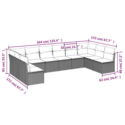 Set Divano da Giardino 10 pz con Cuscini Grigio in Polyrattan | homemem39