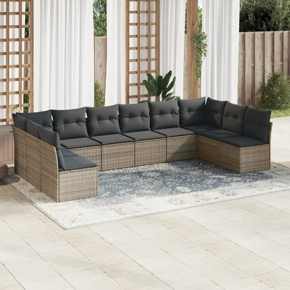 Set Divano da Giardino 10 pz con Cuscini Grigio in Polyrattan | homemem39