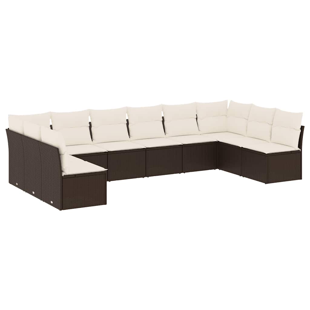 Set Divani da Giardino 10pz con Cuscini in Polyrattan Marrone | homemem39