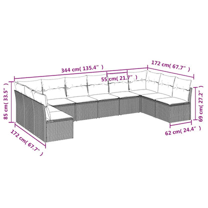 Set Divani da Giardino 10pz con Cuscini in Polyrattan Marrone | homemem39