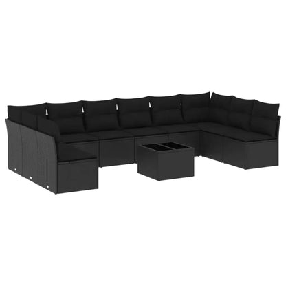 Set Divani da Giardino 11 pz con Cuscini in Polyrattan Nero - homemem39