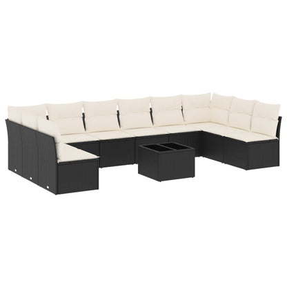 Set Divani da Giardino 11 pz con Cuscini in Polyrattan Nero - homemem39