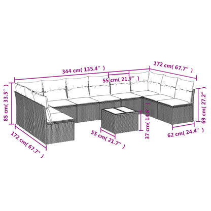 Set Divani da Giardino 11 pz con Cuscini in Polyrattan Nero | homemem39