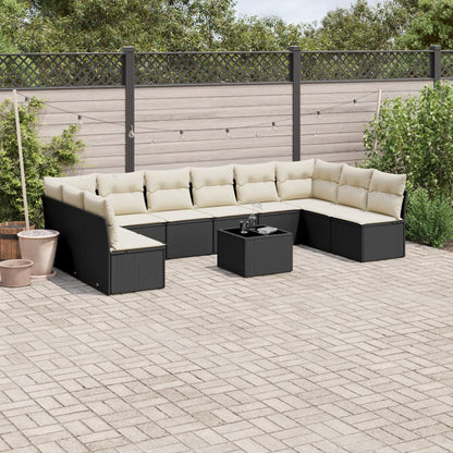 Set Divani da Giardino 11 pz con Cuscini in Polyrattan Nero | homemem39
