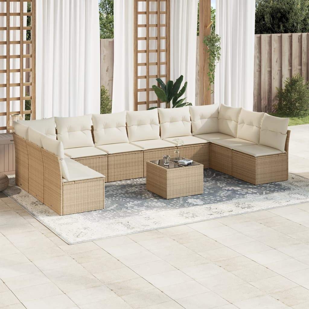 Set Divani da Giardino 11 pz con Cuscini Beige in Polyrattan - homemem39