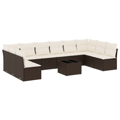 Set Divani da Giardino 11 pz con Cuscini Polyrattan Marrone | homemem39