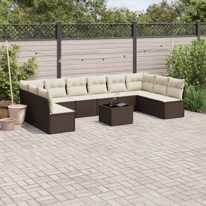 Set Divani da Giardino 11 pz con Cuscini Polyrattan Marrone | homemem39