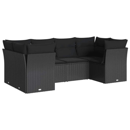 Set Divano da Giardino 6 pz con Cuscini Nero in Polyrattan - homemem39