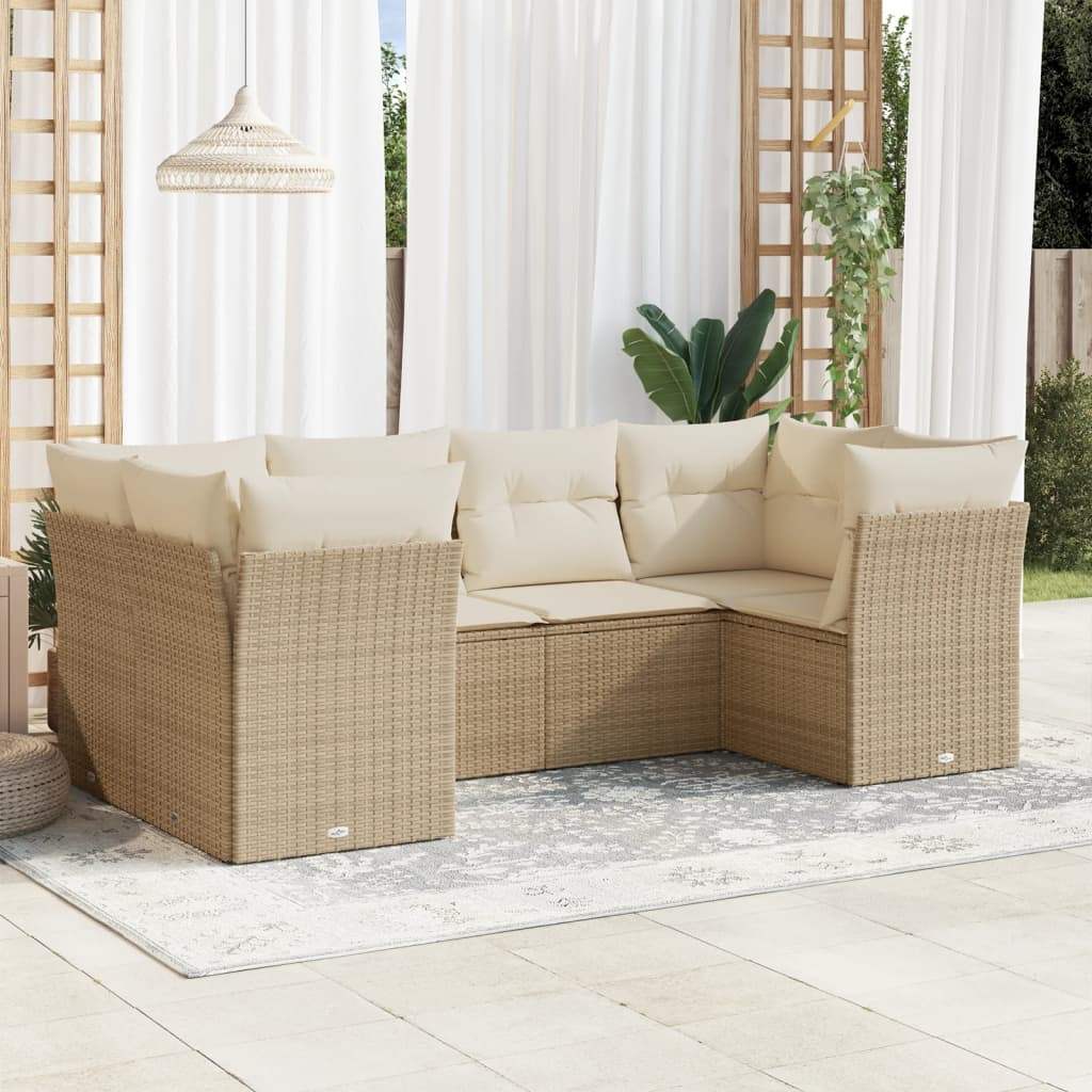 Set Divano da Giardino 6 pz con Cuscini Beige in Polyrattan - homemem39