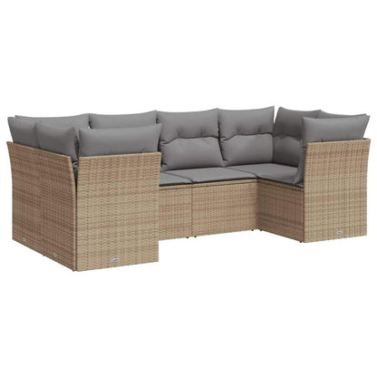 Set Divano da Giardino 6 pz con Cuscini Beige in Polyrattan - homemem39