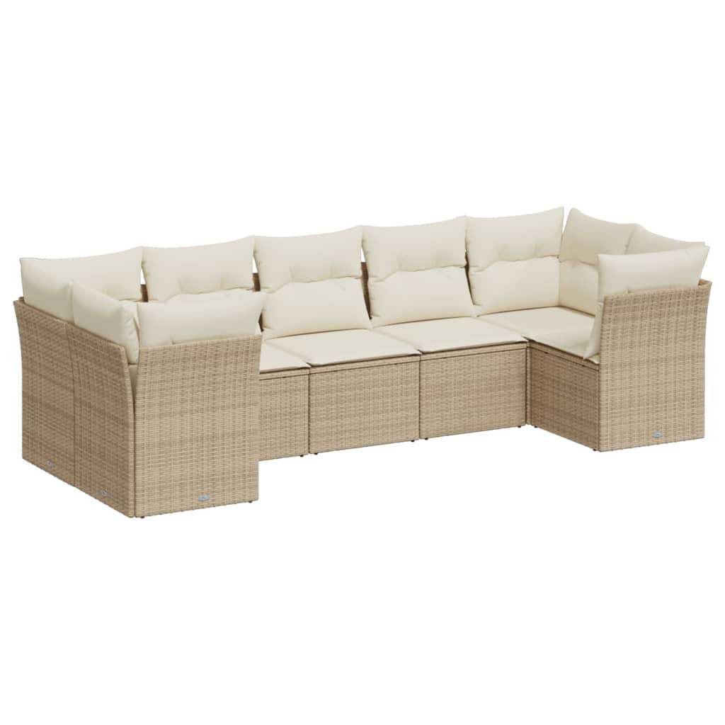 Set Divani da Giardino 7 pz con Cuscini Beige in Polyrattan - homemem39