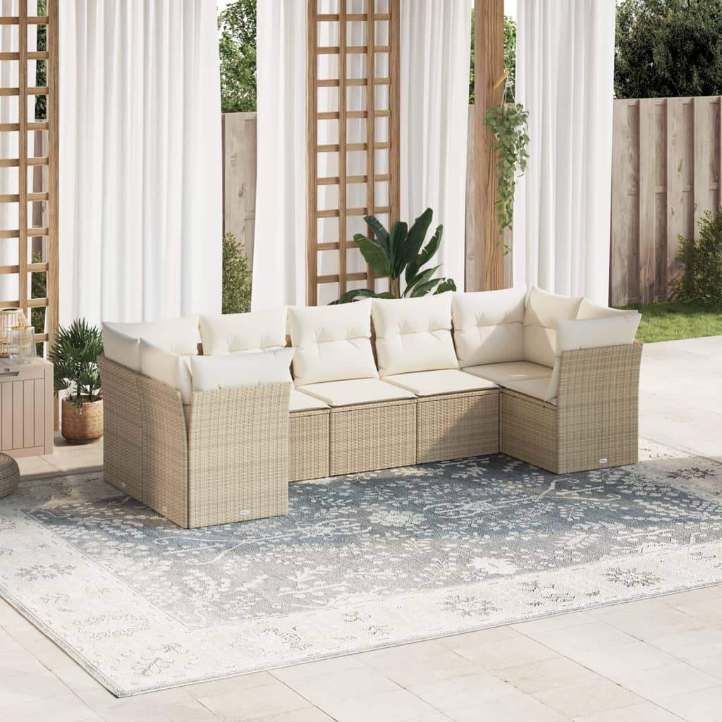 Set Divani da Giardino 7 pz con Cuscini Beige in Polyrattan - homemem39
