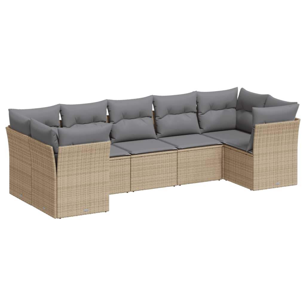 Set Divani da Giardino 7 pz con Cuscini Beige in Polyrattan - homemem39