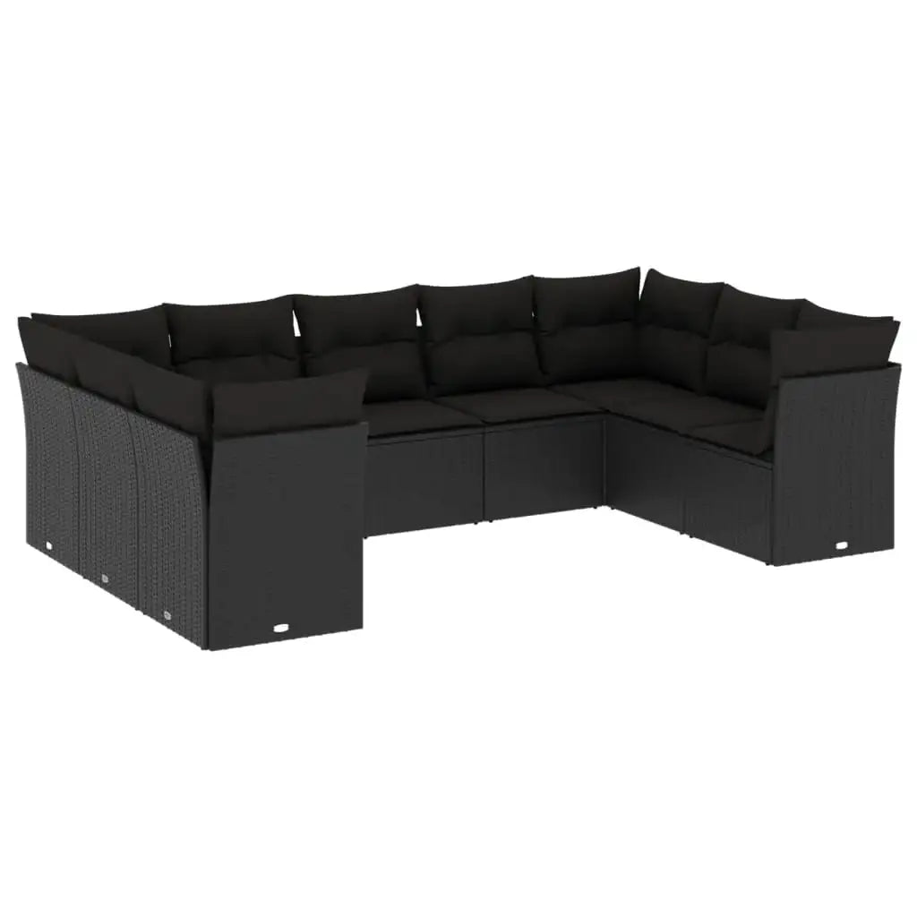 Set Divani da Giardino 9 pz con Cuscini Nero in Polyrattan - homemem39