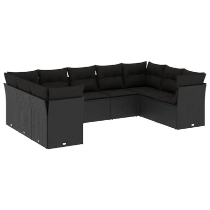 Set Divani da Giardino 9 pz con Cuscini Nero in Polyrattan - homemem39