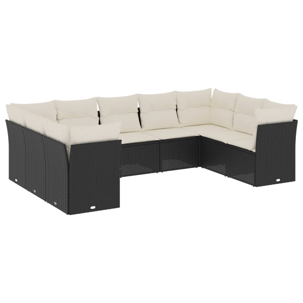 Set Divani da Giardino 9 pz con Cuscini Nero in Polyrattan | homemem39