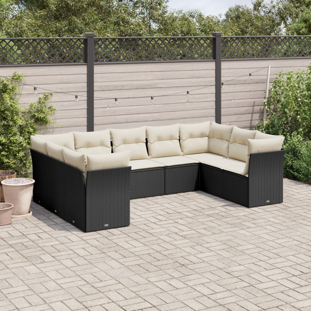 Set Divani da Giardino 9 pz con Cuscini Nero in Polyrattan | homemem39