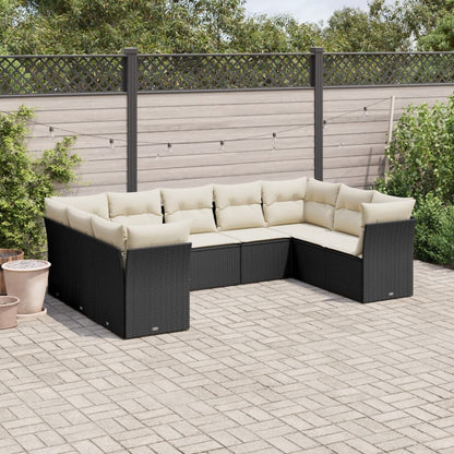 Set Divani da Giardino 9 pz con Cuscini Nero in Polyrattan | homemem39
