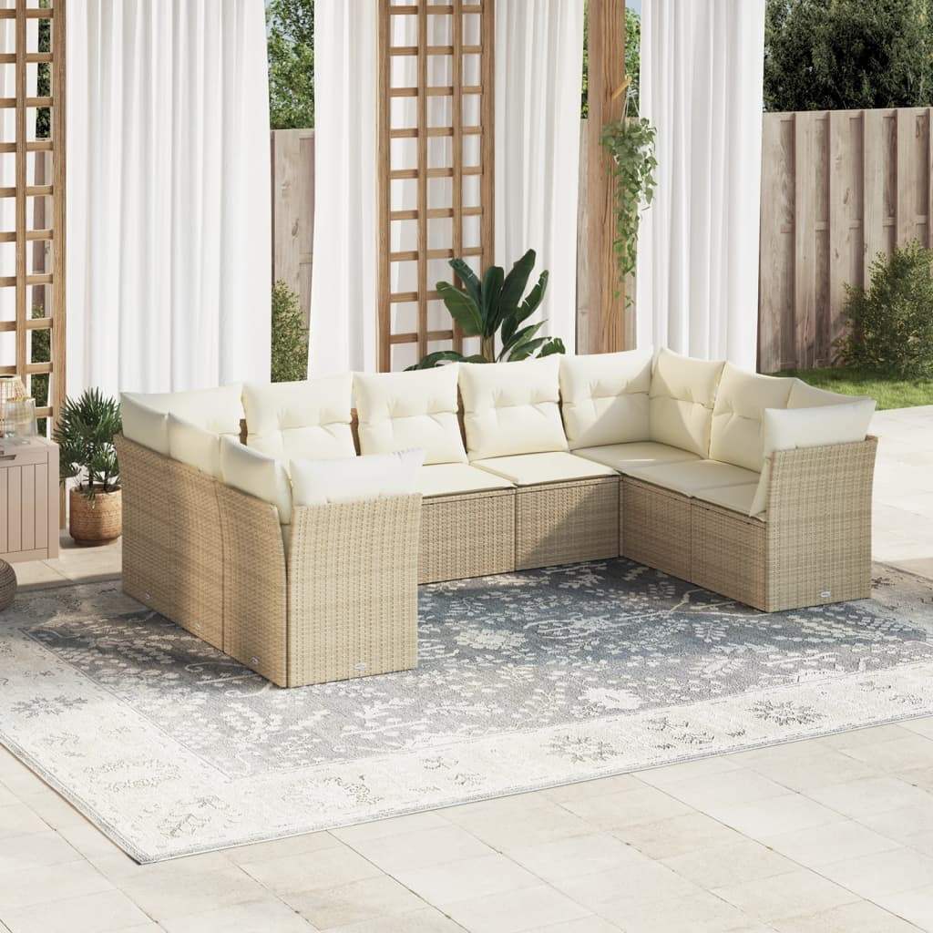 Set Divano da Giardino 9 pz con Cuscini Beige in Polyrattan - homemem39
