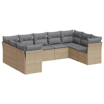 Set Divano da Giardino 9 pz con Cuscini Beige in Polyrattan - homemem39