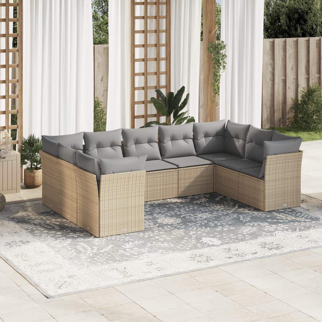 Set Divano da Giardino 9 pz con Cuscini Beige in Polyrattan - homemem39
