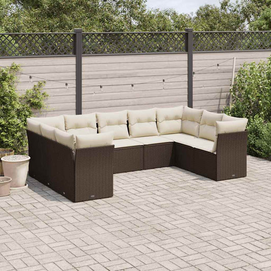 Set Divani da Giardino 9pz con Cuscini Marrone in Polyrattan - homemem39