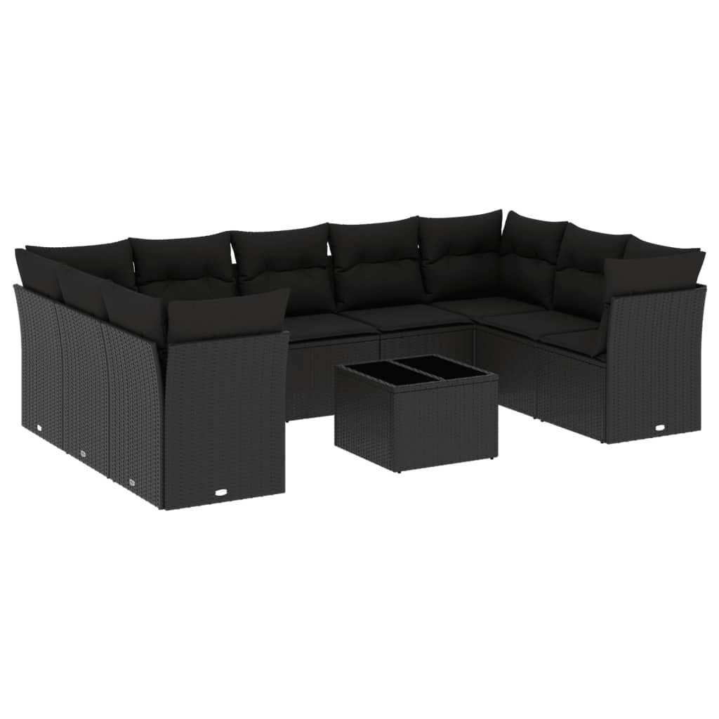 Set Divani da Giardino 10pz con Cuscini in Polyrattan Nero - homemem39