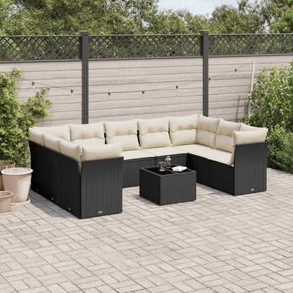 Set Divani da Giardino 10pz con Cuscini in Polyrattan Nero | homemem39