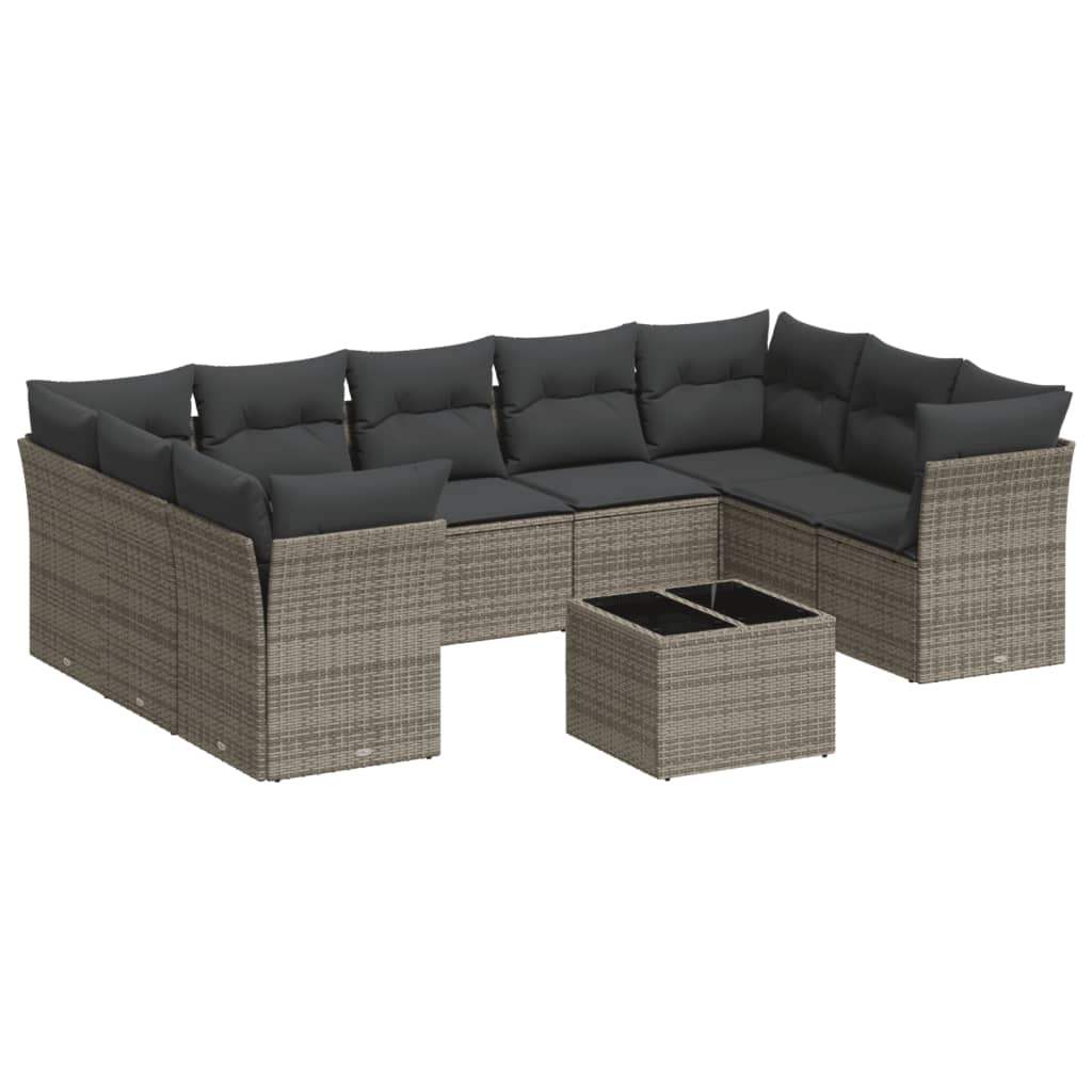 Set Divano da Giardino 10 pz con Cuscini Grigio in Polyrattan - homemem39